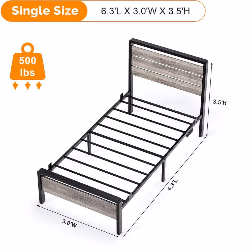 EONLION Modern Single Bed Frame with Solid Wood Headboard, USB Charging Port and Under-Bed Lighting, Black, 90 x 190 cm – 2