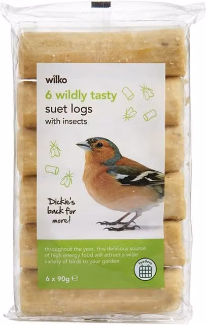 wilko Pack of 6 Wildly Tasty Wild Bird Suet Logs with Insects, Multicolour