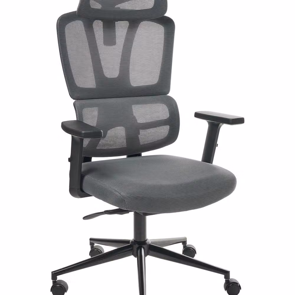 Wyld and Coco Ergonomic Grey Fabric Mesh Office Chair with Adjustable Headrest, Armrests and Seat Depth – 2
