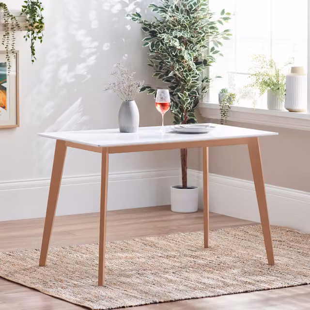 FurnitureboxUK Sofia Rectangular Dining Table with White Composite Top and Beech Wood Legs