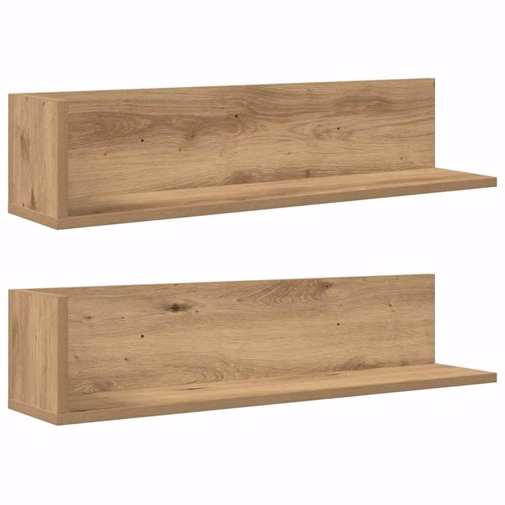 Berkfield Home Artisan Oak Wall Shelves, 2 Piece Brown Engineered Wood, W: 75 cm, D: 16.5 cm, H: 16.5 cm – 2