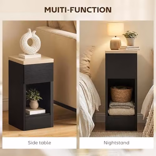 HOMCOM Set of 2 Modern Black Lacquered Bedside Tables for Bedroom and Living Room – 6