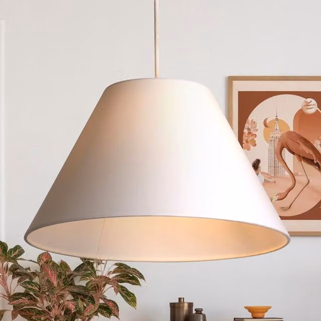 Lighting Collection White TC Coolie Fabric Lamp Shade, Diameter: 38 cm – 1
