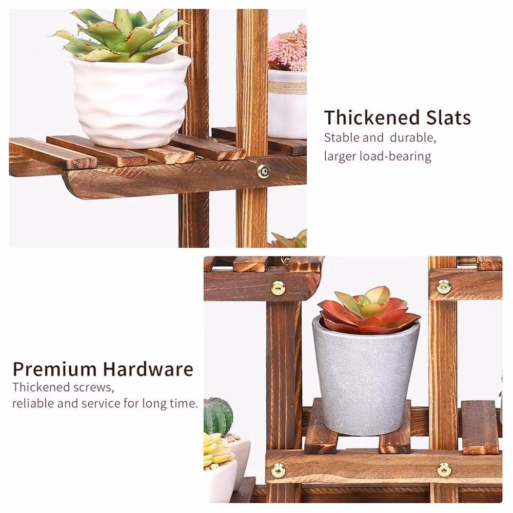 Kelvenix Small Brown Wood Pine Plant Stand Planter Shelf – 4