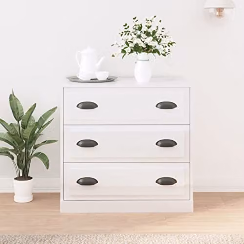 vidaXL Glossy White Sideboard in MDF, W/D/H: 70 x 35.5 x 67.5 cm
