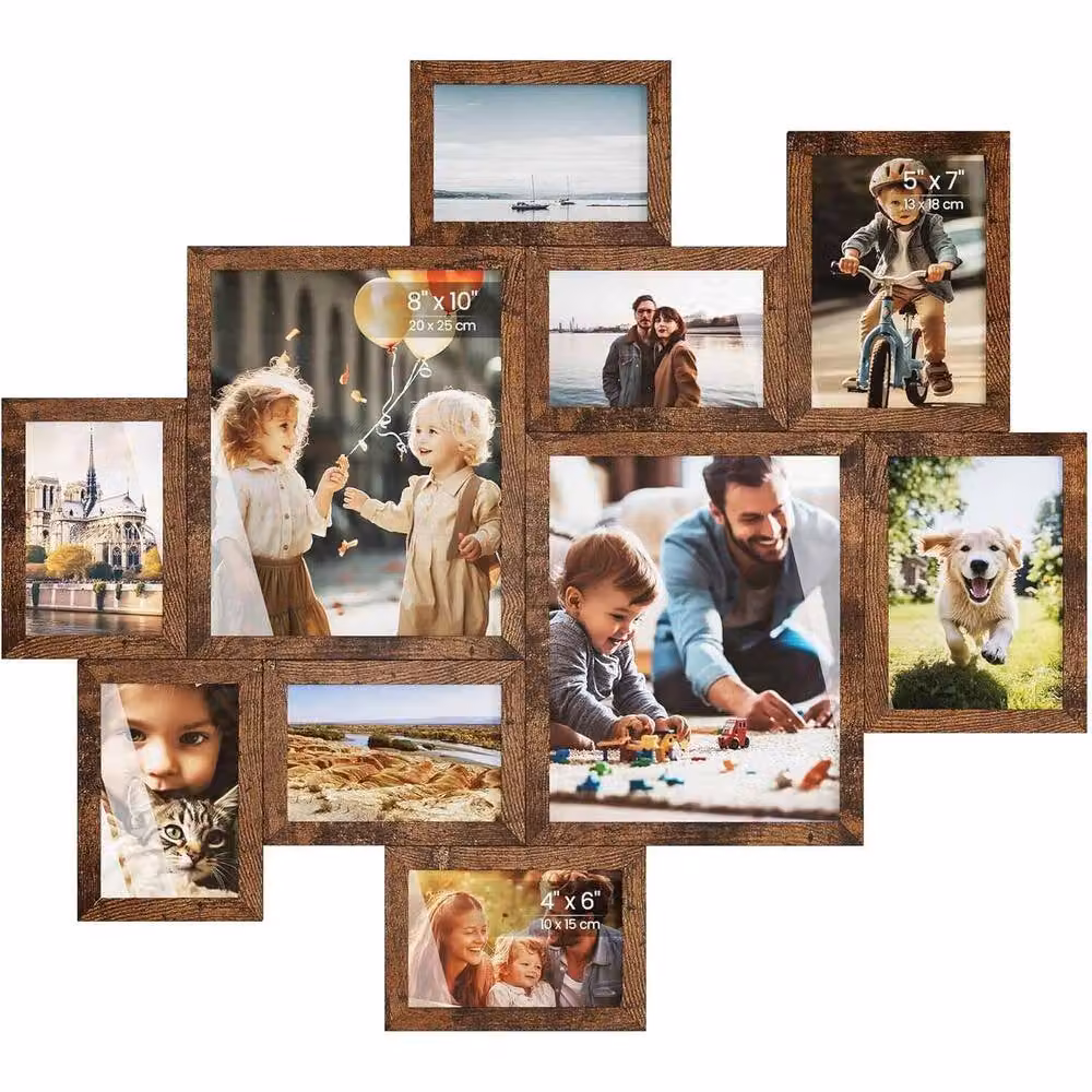 The Bazaarist Set of 10 Rectangular Multi Collage Wall Picture Frames in Brown – 2