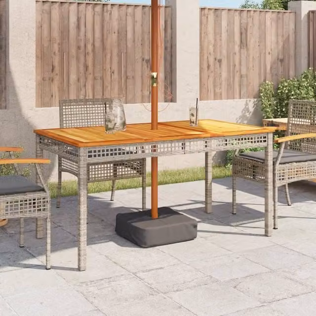 Berkfield Home Grey Poly Rattan Extendable Garden Table with Acacia Wood W/D/H: 140 x 80 x 75 cm