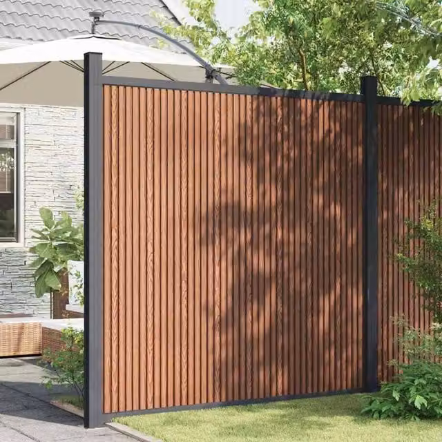 Berkfield Home Durable WPC and Aluminium Fence Panel, Brown, W: 173 cm, H: 186 cm – 1
