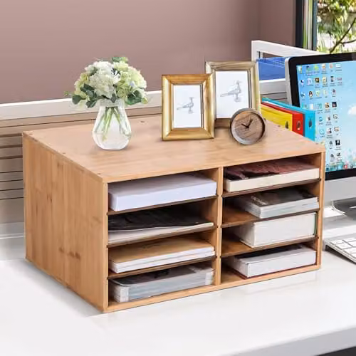 MantraRaj Bamboo Desktop File Sorter with 8 Compartments for A4 Documents, Brown – 5