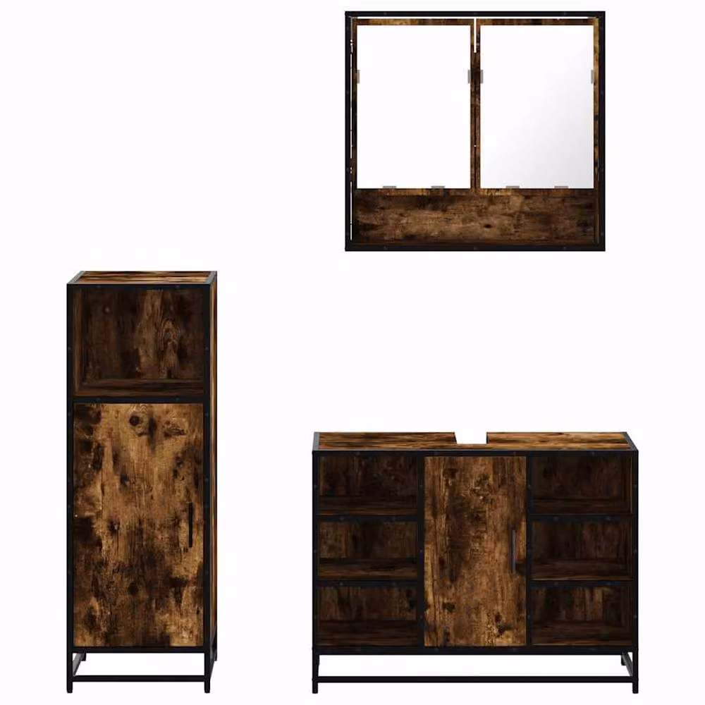 Berkfield Home 3 Piece Industrial Bathroom Furniture Set in Smoked Oak Brown – 4