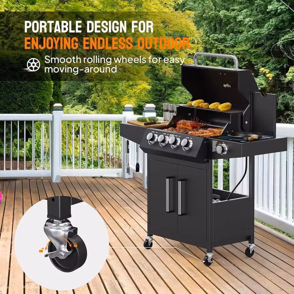 PAWNORA 4+1 Burner Gas BBQ Grill Trolley with Side Burner in Black – 3