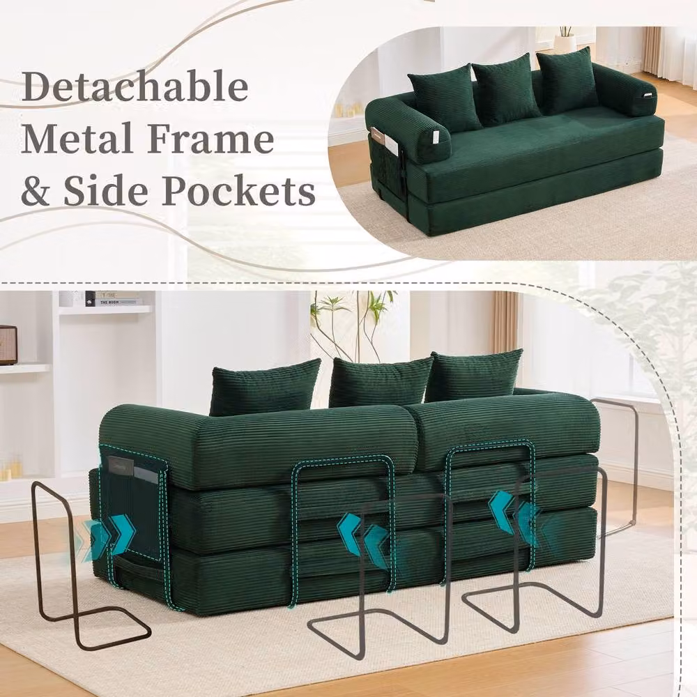 Matteo Foldable Corduroy Modular Sofa in Emerald Green – 6