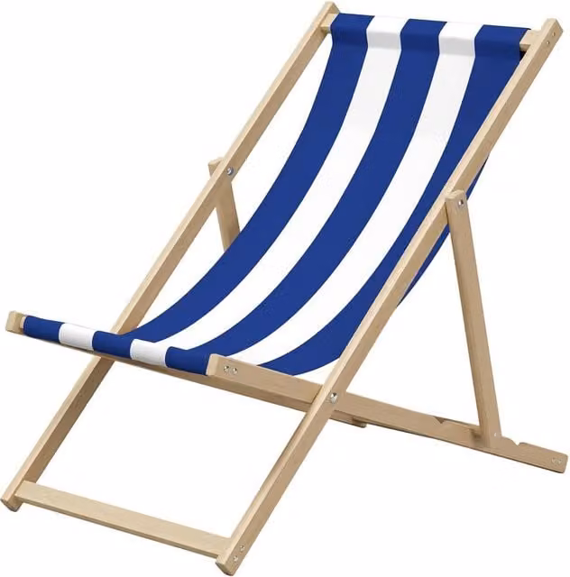 Crystals Blue Wooden Folding Deck Chair Traditional Pine Sun Lounger for Garden and Beach