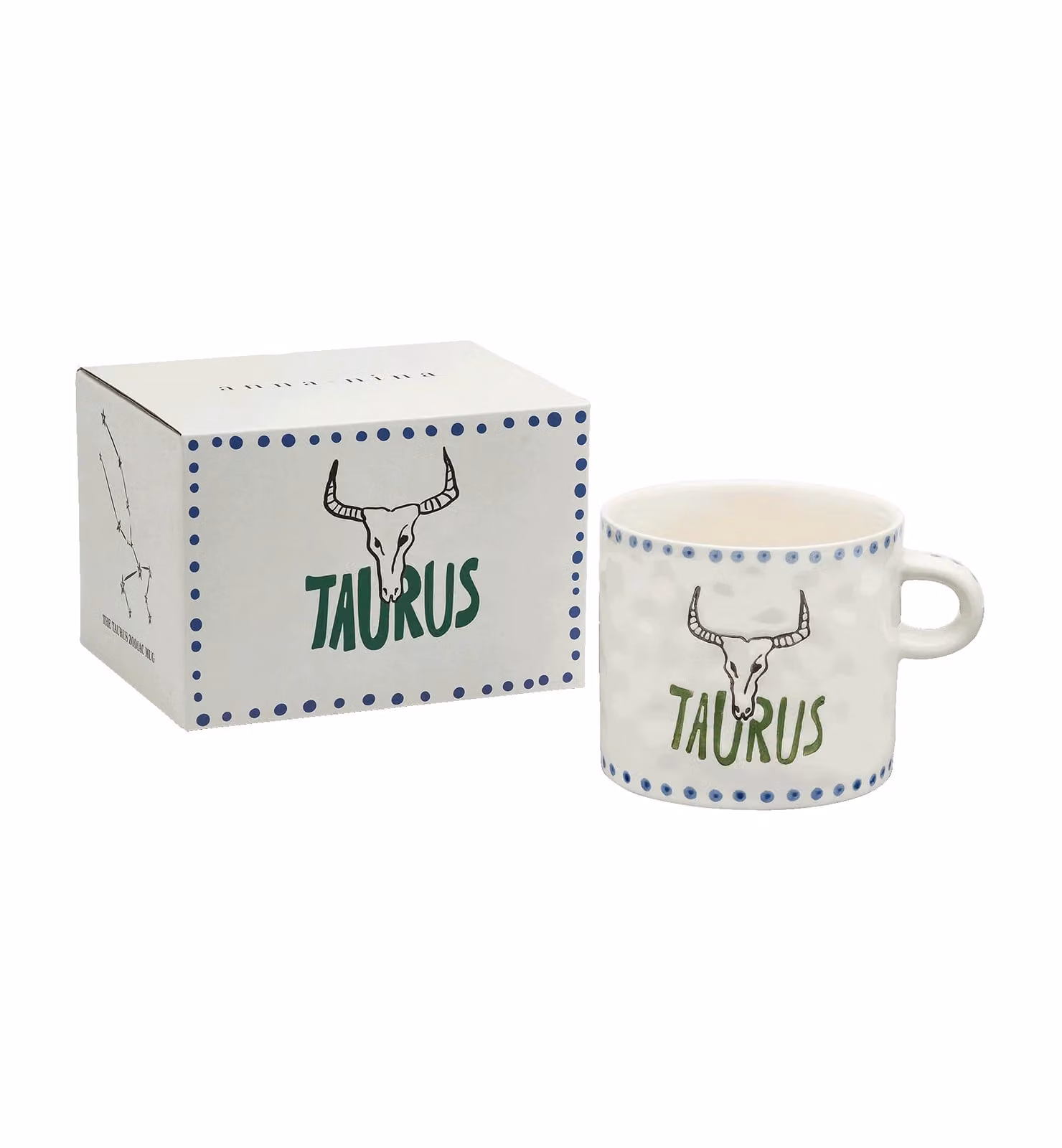 Anna + Nina Taurus Zodiac Stoneware Tea Mug, White, 500 ml