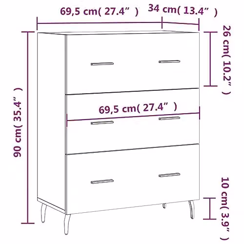 vidaXL Grey Sonoma Sideboard in Engineered Wood W/D/H: 69.5 x 34 x 90 cm – 3