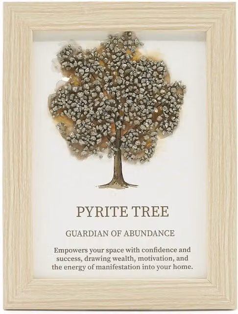 Serenityy Gold Tree of Life Gemstone Picture with Pyrite, W: 21 cm x H: 30 cm x D: 1.47 cm