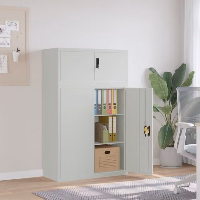 Berkfield Home Modern Metal File Cabinet in Matt Grey, W/D/H: 90 x 40 x 145 cm