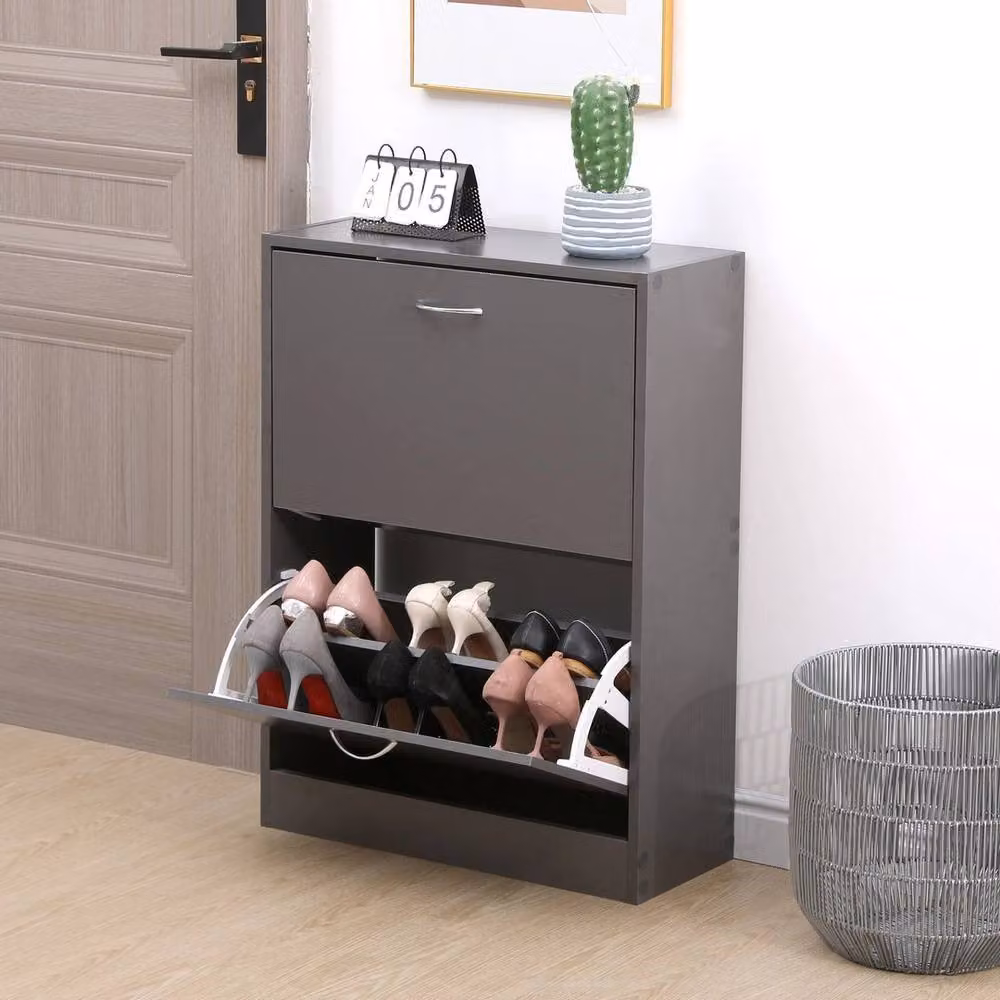 FORGEVIO Modern Grey Wall-Mounted Shoe Cabinet with 2 Drawers and Tilting Compartments – 3
