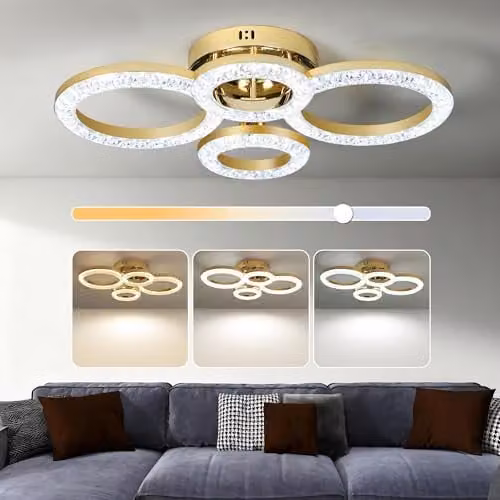 HOMCOM Modern Dimmable LED Ceiling Light with 4 Rings in Gold Tone, 40W, 4350lm, for Living Room and Bedroom