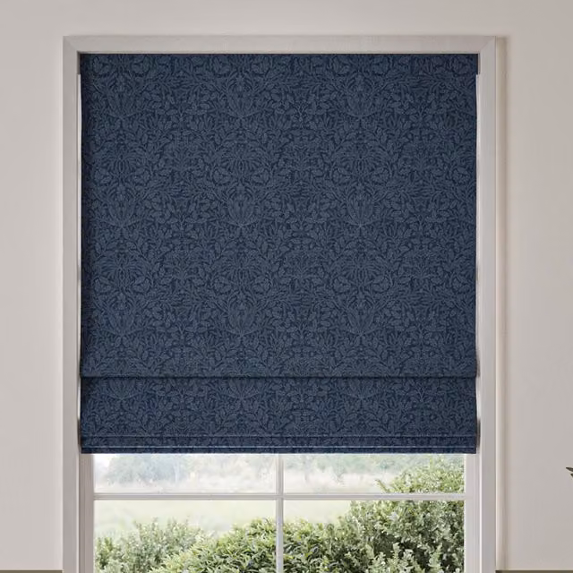 William Morris Acorn Floral Velvet Made To Measure Roman Blind in Midnight Blue