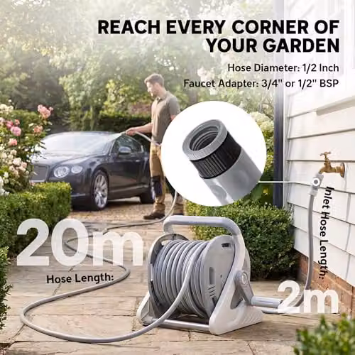 Outsunny Wall-Mounted Portable Garden Hose Reel, Grey – 4