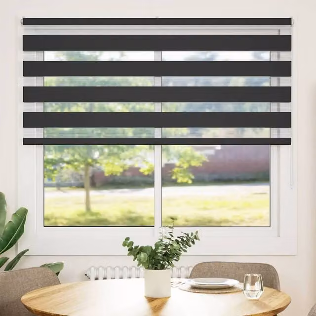 Berkfield Home Black Zebra Day and Night Blind, Polyester, W: 150.9 cm, H: 155 cm – 1
