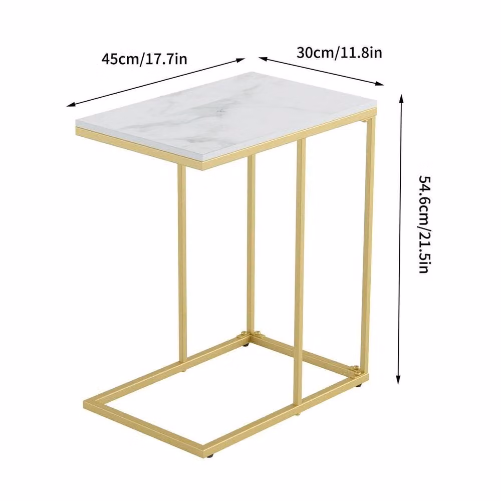 KORVIXA Modern C Shaped Coffee and Side Table with Ceramic Top in White and Gold – 2