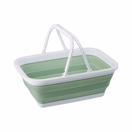 Orsina Collapsible Laundry Basket with Handles in Green and White, W: 39 cm, D: 28 cm, H: 15 cm