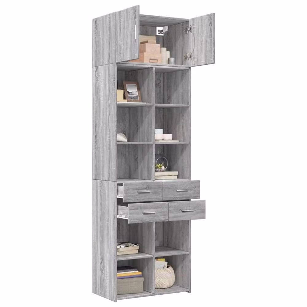 Berkfield Home Modern Grey Wall Mounted Storage Cabinet with Hinged Doors and Internal Shelves, W/D/H: 70 x 42.5 x 225 cm – 2