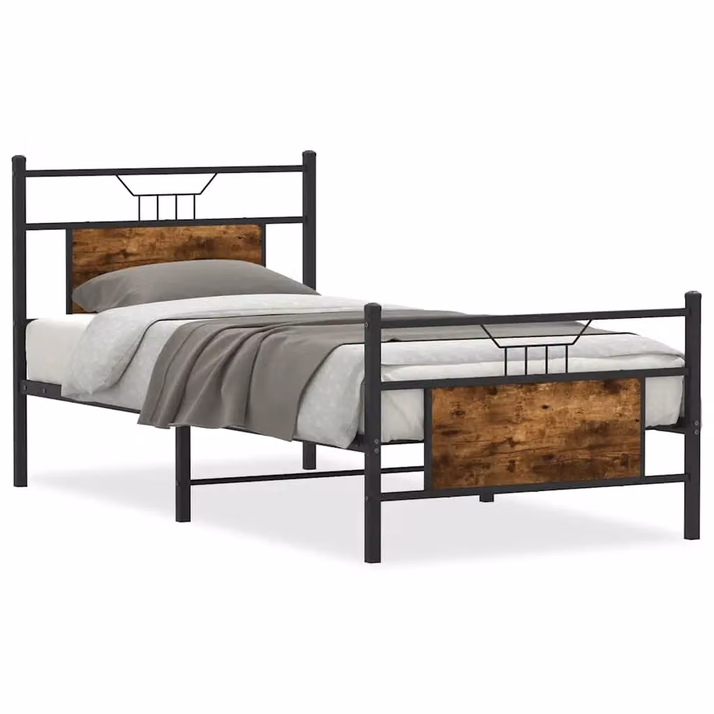 Berkfield Home Single Bed Frame in Smoked Oak Brown, W/D/H: 90 x 190 cm – 2