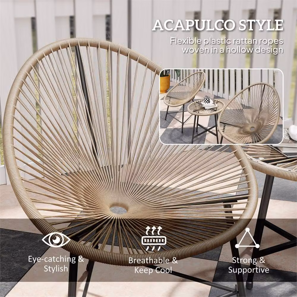 Outsunny Modern 3-Seater Garden and Balcony Bistro Set in Brown and Natural Rattan with Wood and Glass Details – 4