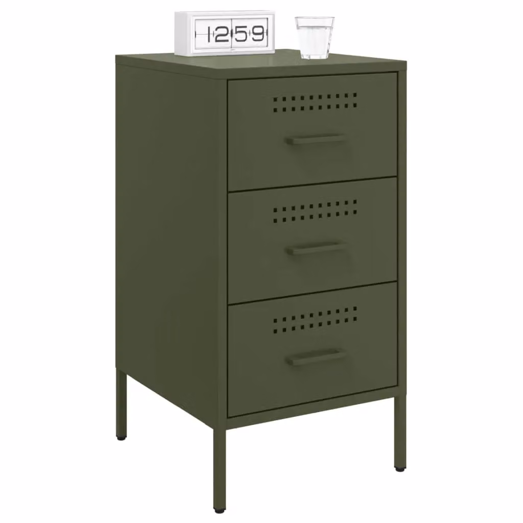 Berkfield Home Set of 2 Industrial Metal Bedside Cabinets in Olive Green, W/D/H: 36 x 39 x 68 cm – 3