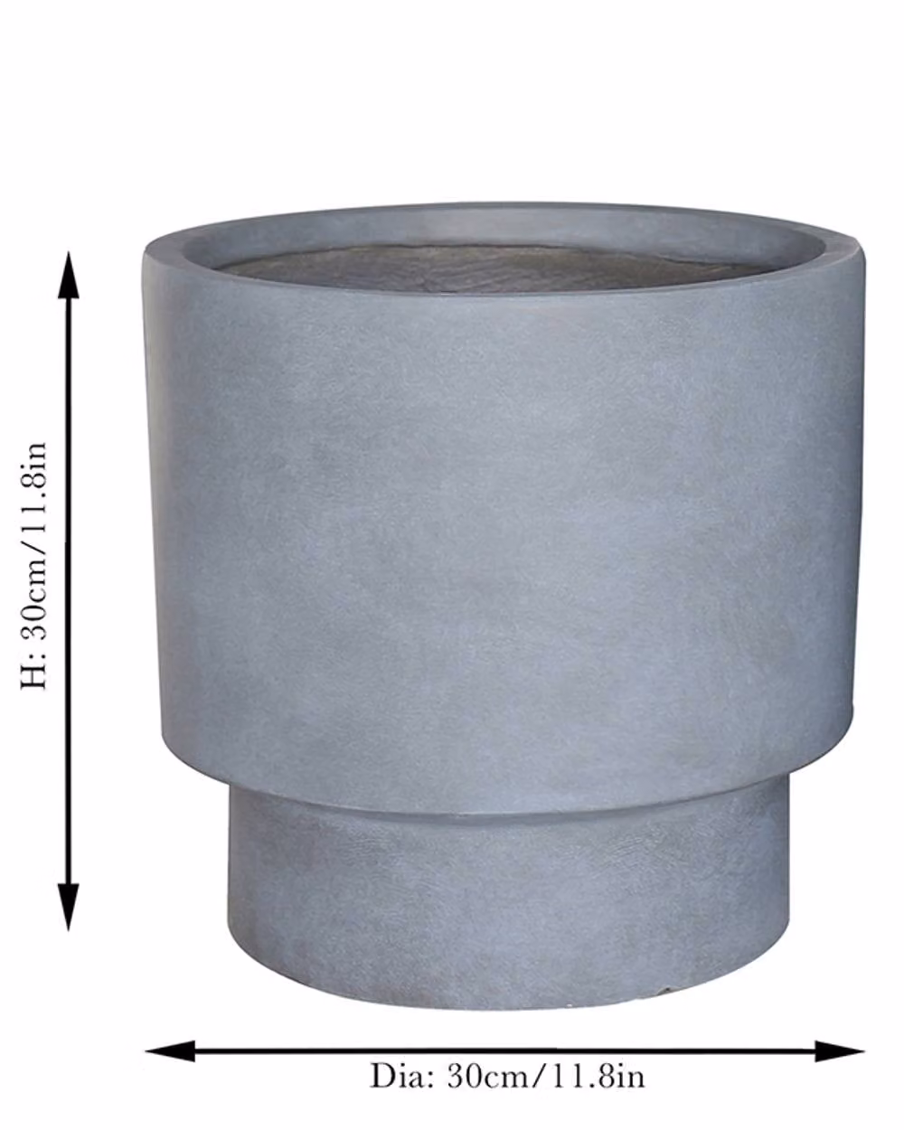 Dibor Medium Light Grey Fibre Clay Indoor Outdoor Garden Planter, H: 30 cm, Dia: 30 cm – 5