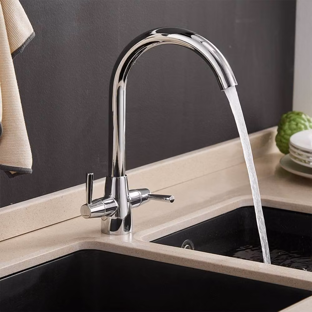 Heable Chrome Dual Lever Kitchen Mixer Tap with Swivel Spout in Silver – 4