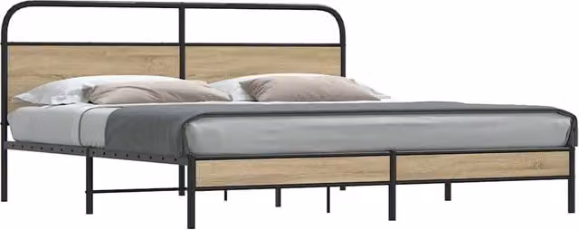 Berkfield Home Metal Bed Frame in Smoked Oak Brown, W/D/H: 180 x 200 cm – 1