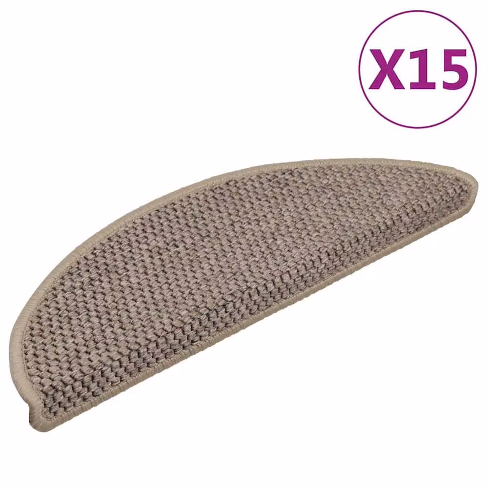 Berkfield Home Self-adhesive Sisal-Look Stair Mats, 15 Pieces, Dark Beige, W: 56 cm, D: 17 cm, H: 3 cm – 2