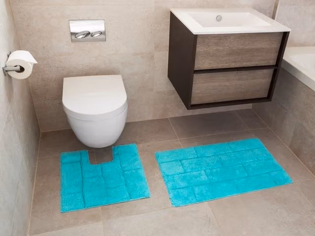 Rapport Home 2 Piece Cotton Bath Mat and WC Pedestal Mat Set in Blue/Turquoise – 1