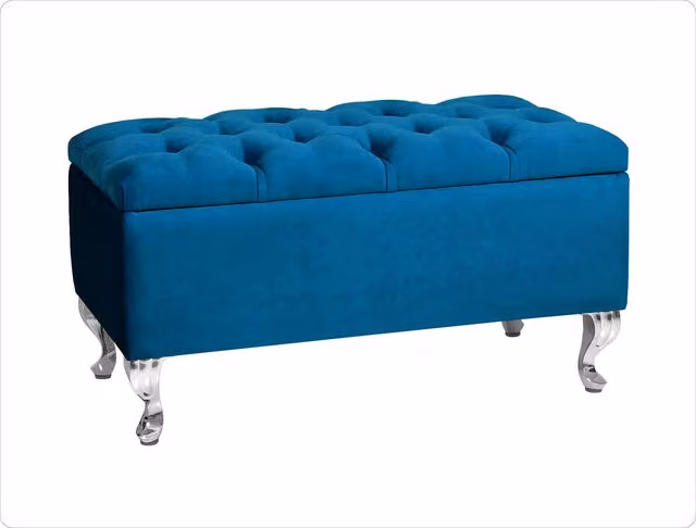 R&M Furnishers Chesterfield Ottoman Storage Bench, Teal Tufted Upholstered Velvet Footstool, Width: 180 cm