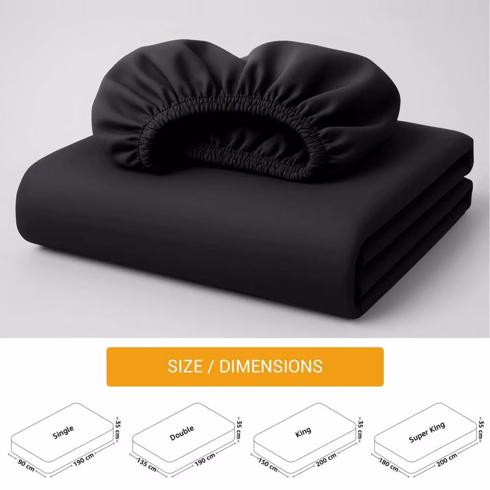 Pamposh 400 Thread Count Egyptian Cotton Single Fitted Sheet in Black, W/D/H: 90 x 190 x 35 cm – 7