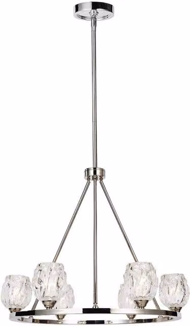 Elstead Rubin 6 Light Multi Arm Chandelier in Polished Nickel with Glass Shades