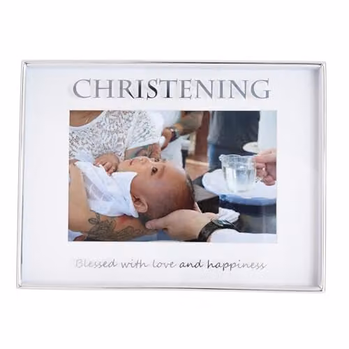 Happy Homewares Modern Silver Christening Metal Picture Frame for Wall or Tabletop, 10 x 15 cm