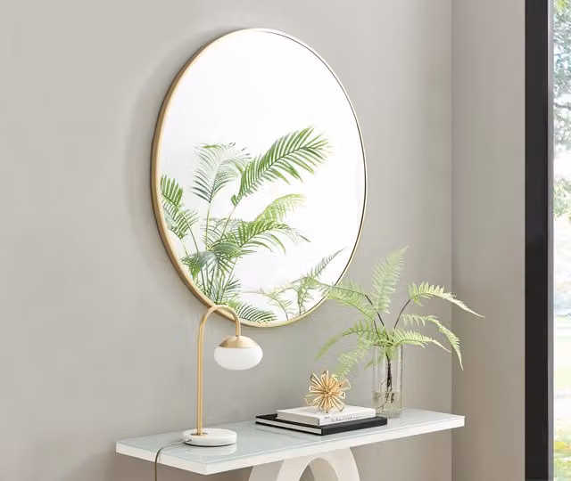 FurnitureboxUK Emma Round Gold Metal Wall Mirror, Diameter: 100 cm