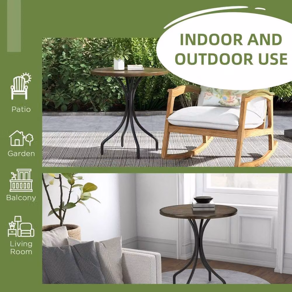 SPETLEK Round Metal Garden Side Table in Matt Brown, Diameter: 66 cm – 2