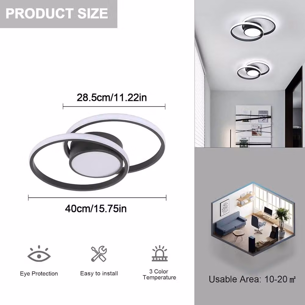 COMELY Modern Round LED Ceiling Light, 40W Dimmable with Remote Control, Black – 4