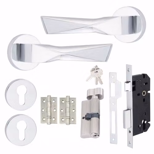 Golden Grace Modern Aura Euro Lock Handles in Polished Chrome, 70mm