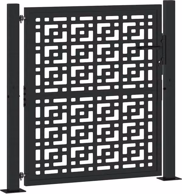 Berkfield Black Steel Garden Gate with Cross Design W: 105 cm, H: 106 cm