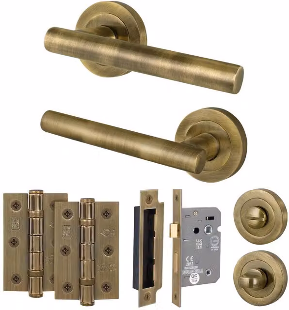 AFIT Antique Brass T-Bar Bathroom Handle WC Privacy Set in Gold, 1 Pair – 1