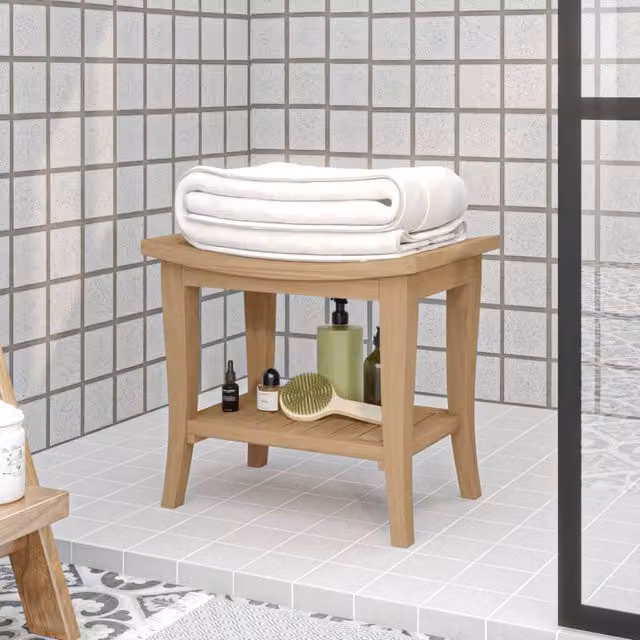 Berkfield Home Brown Teak Solid Wood Bathroom Side Table W/D/H: 50 x 35 x 45 cm – 1