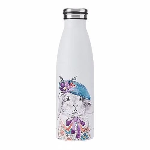 Mikasa Tipperleyhill Rabbit Double-Walled Stainless Steel Vacuum-Insulated Water Bottle, 500ml, White/Multicolour – 1