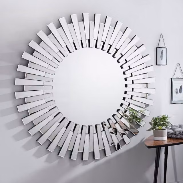 FurnitureboxUK Starburst Large Round Modern Silver Wall Mirror